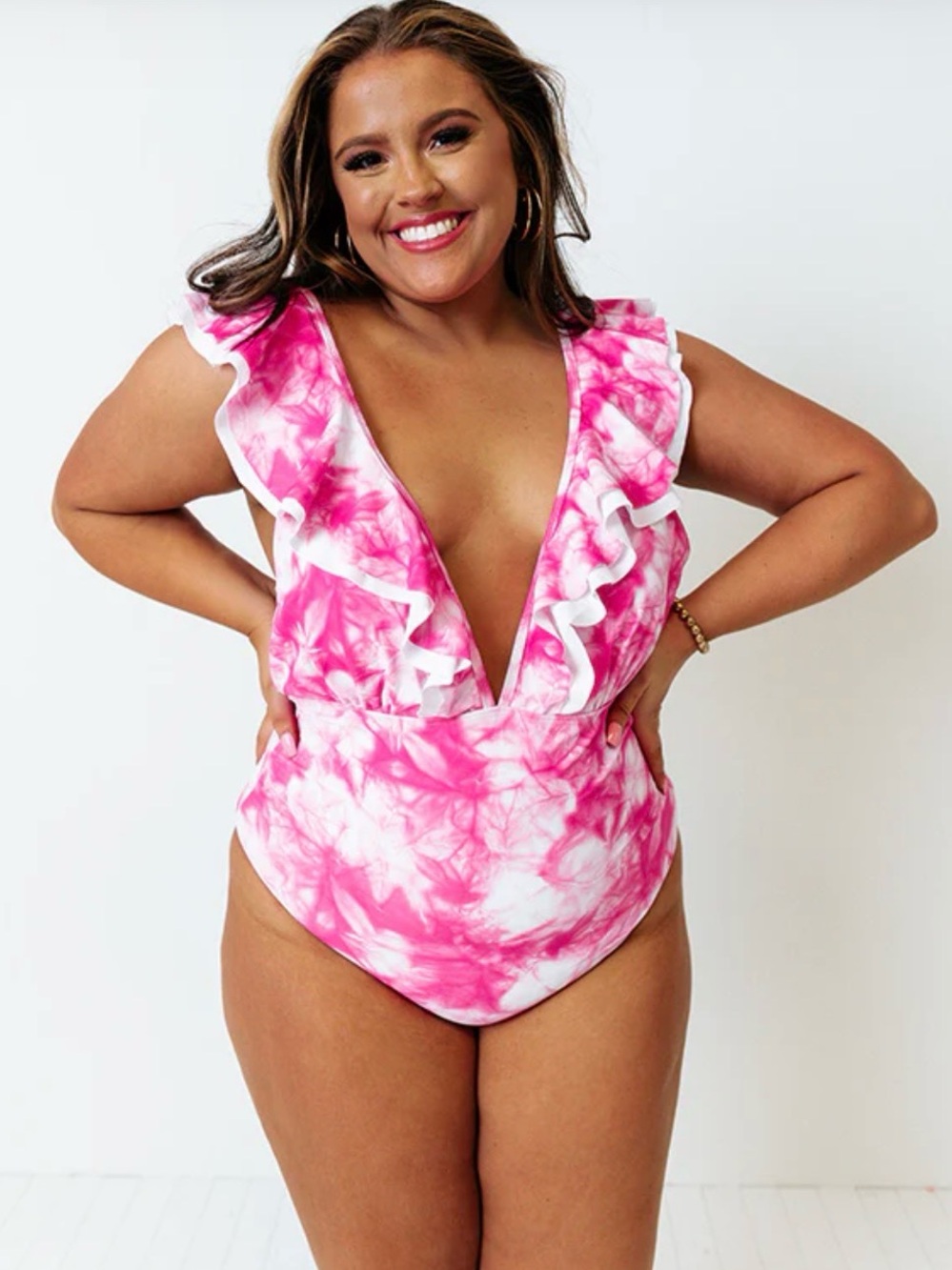 NWOT Marina West Hot Pink Tye Dye Ruffle One Piece Swimsuit, size XXL